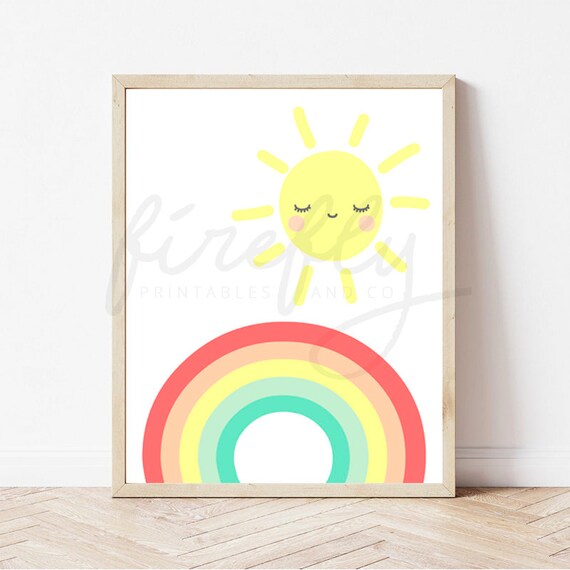 Rainbow & Sun - Nursery Wall Art Decor Kids Bedroom Printable Digital Art INSTANT DOWNLOAD