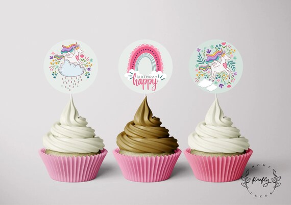 Unicorn Cupcake Topper Girl Birthday Cupcake Topper Tags Party Decorations - Printable Digital Art INSTANT DOWNLOAD