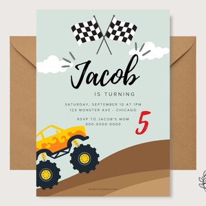 Monster Truck Birthday Invitation Boys Party Birthday Invitation - Printable Digital Art CUSTOM DOWNLOAD
