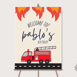Firetruck Birthday Welcome Sign Boys Firetruck Birthday Party Decorations - Printable Digital Art CUSTOM DOWNLOAD