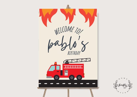 Firetruck Birthday Welcome Sign Boys Firetruck Birthday Party Decorations - Printable Digital Art CUSTOM DOWNLOAD