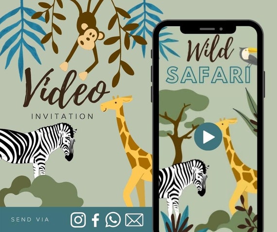Safari Animated Video Birthday Invitation Boys Animated Video Birthday Party Invitation - Video Invite Digital Art CUSTOM DOWNLOAD