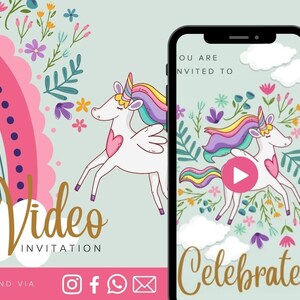 Unicorn Animated Video Birthday Invitation Girl Animated Video Birthday Party Invitation - Video Invite Digital Art CUSTOM DOWNLOAD