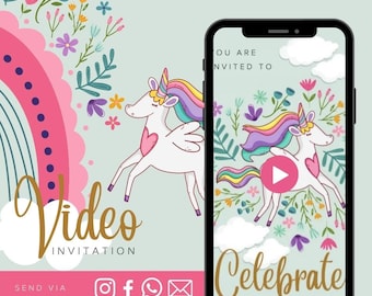 Unicorn Animated Video Birthday Invitation Girl Animated Video Birthday Party Invitation - Video Invite Digital Art CUSTOM DOWNLOAD