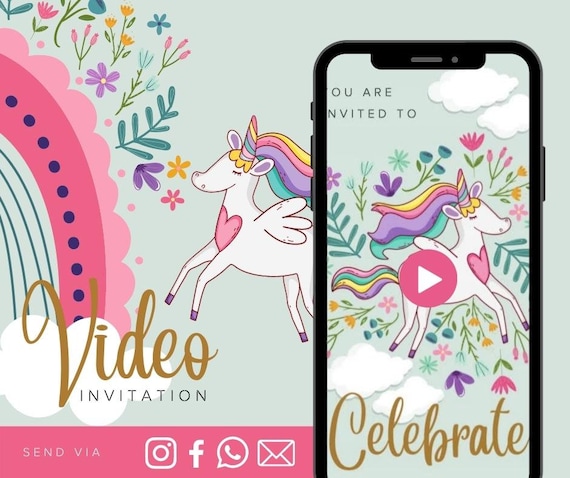Unicorn Animated Video Birthday Invitation Girl Animated Video Birthday Party Invitation - Video Invite Digital Art CUSTOM DOWNLOAD