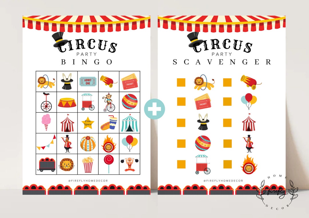 Circus Carnival Bingo / Scavenger Hunt Checklist Game Boys Party ...