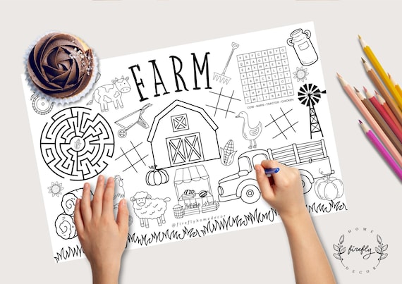 Farm Coloring Placemat | Party Activity | Kids Coloring Page | Table Mat | Birthday Games - Printable Digital INSTANT DOWNLOAD
