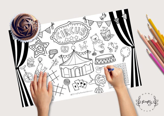Circus Carnival Coloring Placemat | Party Activity | Kids Coloring Page | Table Mat | Birthday Games - Printable Digital INSTANT DOWNLOAD