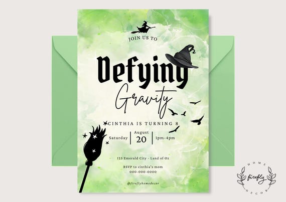 Wizard Green Witch Birthday Invitation Girl Green Witch Party Birthday Invitation - Printable Digital Art CUSTOM DOWNLOAD