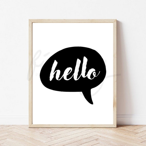 Hello Black - Nursery Wall Art Decor Kids Bedroom Printable Digital Art INSTANT DOWNLOAD