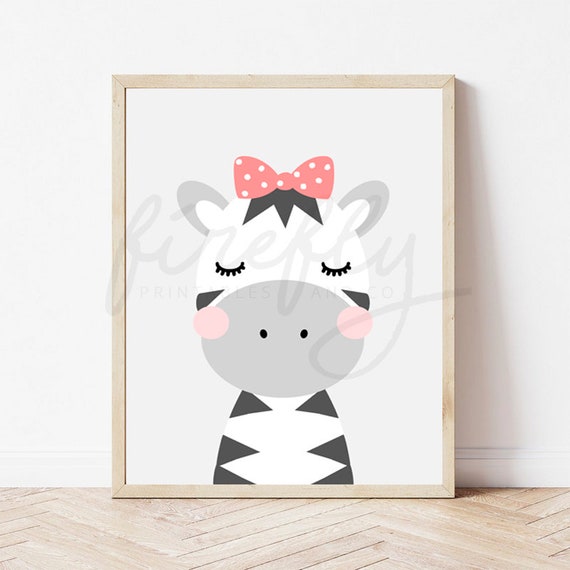 Zebra & Ribbon Pink - Nursery Wall Art Decor Kids Bedroom Printable Digital Art INSTANT DOWNLOAD