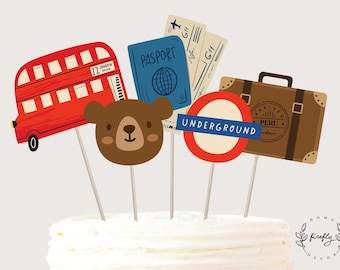 London Bear Cub Cake Topper Boys Centerpieces Birthday Cake Topper Table Bear Party Decorations - Printable Digital Art INSTANT DOWNLOAD