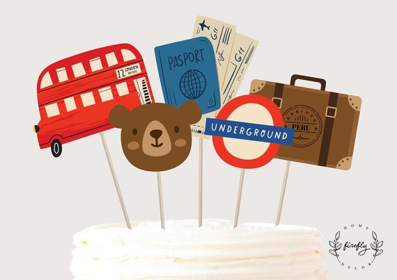 London Bear Cub Cake Topper Boys Centerpieces Birthday Cake Topper Table Bear Party Decorations - Printable Digital Art INSTANT DOWNLOAD