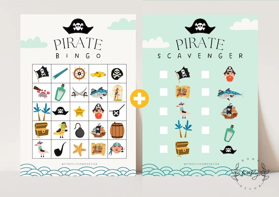 Pirate Bingo / Scavenger Hunt Checklist Game Boys Party Birthday Activity - Printable Digital Art INSTANT DOWNLOAD