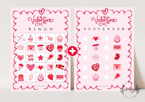 Valentine's Day Bingo / Scavenger Hunt Checklist Game Girl Valentines Party Birthday Activity - Printable Digital Art INSTANT DOWNLOAD