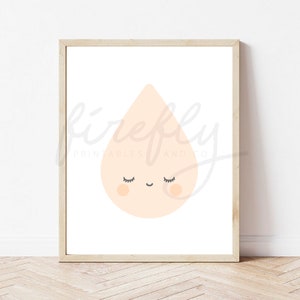 Raindrop Pink & White Background - Nursery Wall Art Decor Kids Bedroom Printable Digital Art INSTANT DOWNLOAD