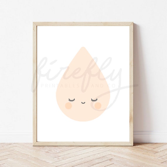 Raindrop Pink & White Background - Nursery Wall Art Decor Kids Bedroom Printable Digital Art INSTANT DOWNLOAD