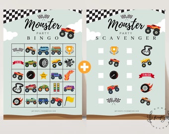 Monster Truck Bingo / Scavenger Hunt Checklist Game Boys Party Birthday Activity - Printable Digital Art INSTANT DOWNLOAD