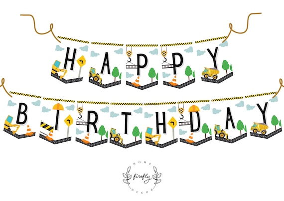 Construction Happy Birthday Banner Boys Construction Birthday Banner Party Decorations - Printable Digital Art INSTANT DOWNLOAD