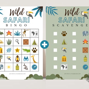 Safari Bingo / Scavenger Hunt Checklist Game Boys Party Birthday Activity - Printable Digital Art INSTANT DOWNLOAD