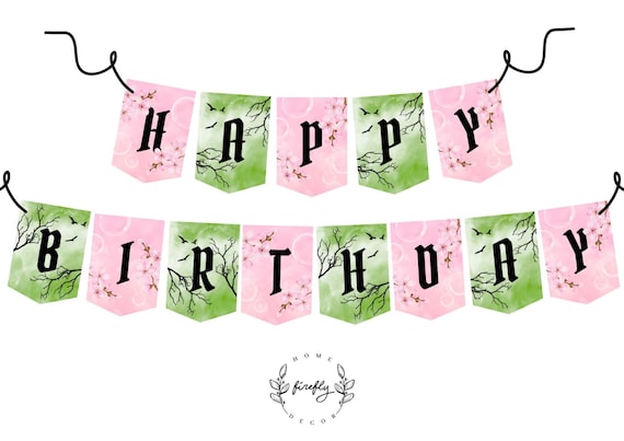 Wizard Green and Pink Witch Happy Birthday Banner Girl Witch Party Banner Party Decorations - Printable Digital Art INSTANT DOWNLOAD