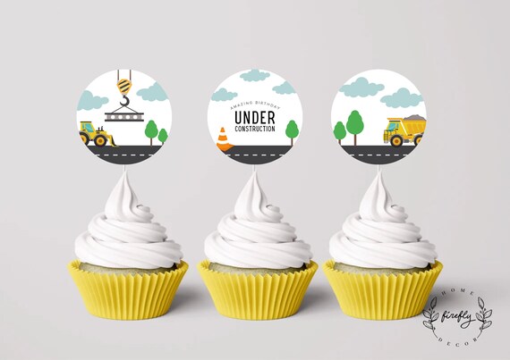 Construction Cupcake Topper Boys Birthday Cupcake Topper Tags Party Decorations - Printable Digital Art INSTANT DOWNLOAD