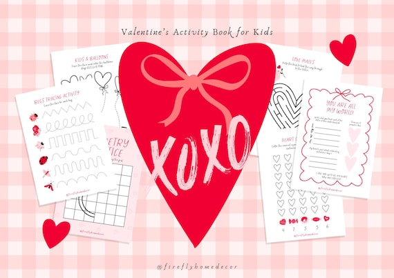40 Printable Valentine’s Day Activity Book - Math Trace & Color Worksheets - Alphabet Pages - Printable Digital INSTANT DOWNLOAD