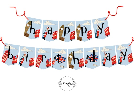 London Bear Cub Happy Birthday Banner Boys Peru Bear Birthday Banner Party Decorations - Printable Digital Art INSTANT DOWNLOAD