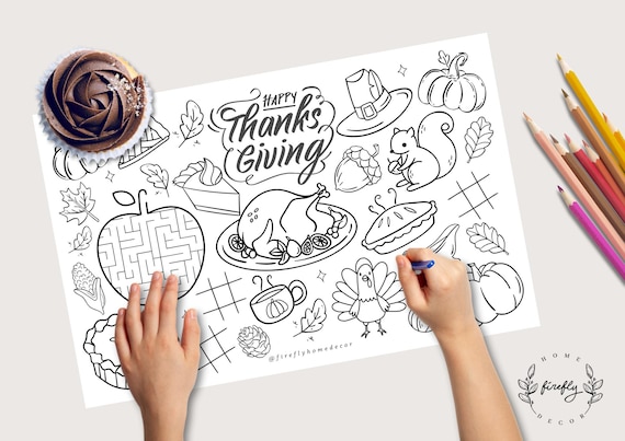 Happy Thanksgiving Coloring Placemat | Party Activity | Kids Coloring Page | Table Mat | Family Games - Printable Digital INSTANT DOWNLOAD