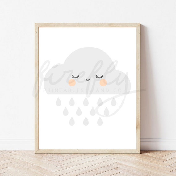 Cloud & Rain Grey - Nursery Wall Art Decor Kids Bedroom Printable Digital Art INSTANT DOWNLOAD