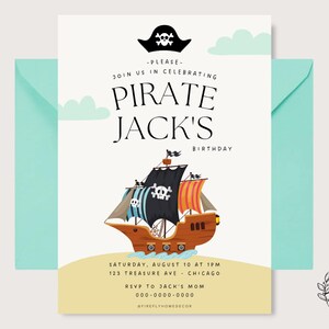 Pirate Birthday Invitation Boys Party Birthday Invitation - Printable Digital Art CUSTOM DOWNLOAD