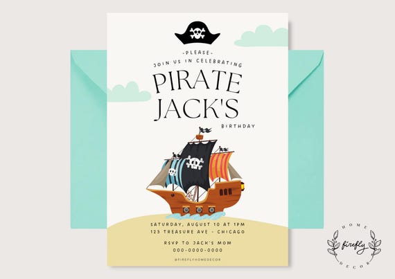 Pirate Birthday Invitation Boys Party Birthday Invitation - Printable Digital Art CUSTOM DOWNLOAD