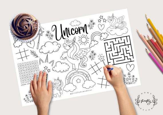 Unicorn Coloring Placemat | Party Activity | Kids Coloring Page | Table Mat | Birthday Games - Printable Digital INSTANT DOWNLOAD
