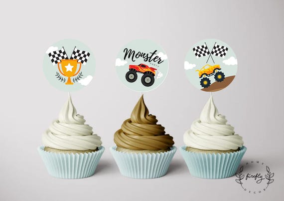 Monster Truck Cupcake Topper Boys Birthday Cupcake Topper Tags Party Decorations - Printable Digital Art INSTANT DOWNLOAD