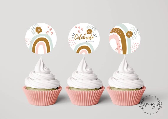 Boho Cupcake Topper Girl Birthday Cupcake Topper Tags Party Decorations - Printable Digital Art INSTANT DOWNLOAD