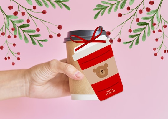 Bear Cub Coffee Lobears Cup Holidays Teacher Gift Card - Teacher Christmas - Gift Card Holder - Printable Digital Art INSTANT DOWNLOAD