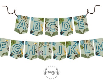Safari ABC Zahlen Banner Jungen Safari Geburtstag Banner Party Dekoration - Printable Digital Art INSTANT DOWNLOAD