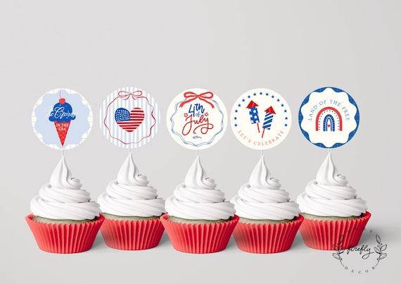 Patriotic USA Cupcake Topper Girl - Boys Birthday Cupcake Topper Tags Patriotic Party Decorations - Printable Digital Art INSTANT DOWNLOAD