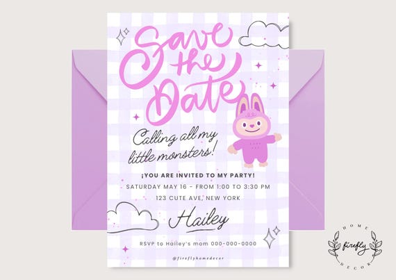 Little Monsters Party Birthday Invitation Girl Cute Monsters Club Party Birthday Invitation - Printable Digital Art CUSTOM DOWNLOAD