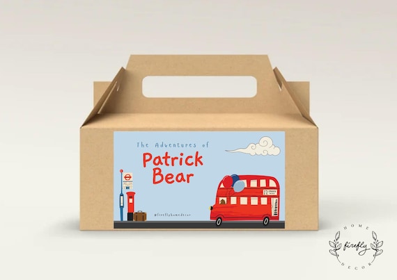 London Bear Cub Birthday Party Gable Box Favor Label Boys Gift Box Lable Tags Party Decorations - Printable Digital Art CUSTOM DOWNLOAD