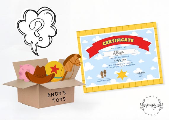 Toys Adoption Certificate Girls / Boy Birthday Toys Party Favors Party Decorations - Printable Digital Art INSTANT DOWNLOAD
