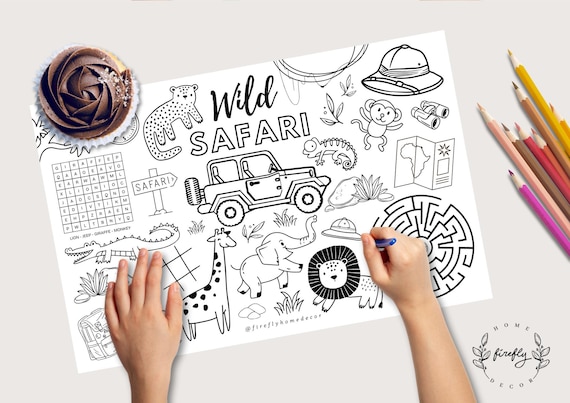 Safari Coloring Placemat | Party Activity | Kids Coloring Page | Table Mat | Birthday Games - Printable Digital INSTANT DOWNLOAD