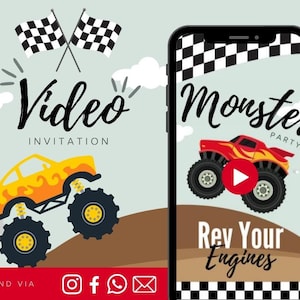 Monster Truck Animated Video Birthday Invitation Boys Animated Video Birthday Party Invitation - Video Invite Digital Art CUSTOM DOWNLOAD