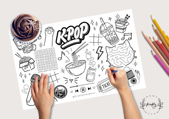K-Pop Placemat | Party Activity | Kids Coloring Page | Table Mat | Birthday Kpop Hunters Games - Printable Digital INSTANT DOWNLOAD