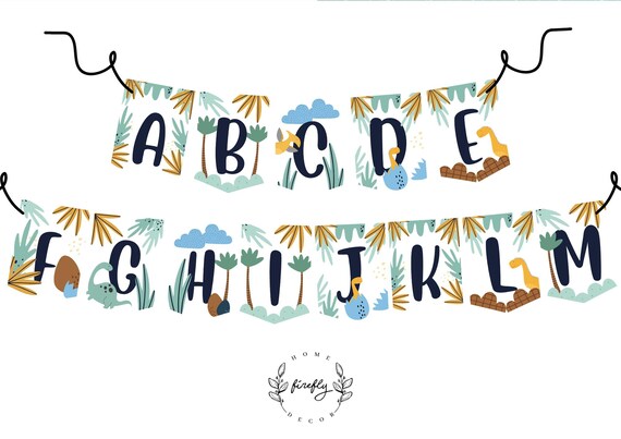 Dinosaur ABC Numbers Banner Boys Dinosaur Birthday Banner Party Decorations - Printable Digital Art INSTANT DOWNLOAD