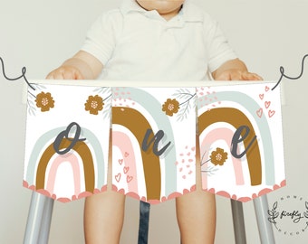 Boho High Chair Banner 1st First Birthday Girl High Chair ONE Birthday Banner Decorazioni per feste - Arte digitale stampabile DOWNLOAD IMMEDIATO