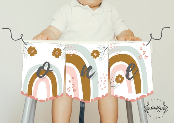 Boho High Chair Banner 1st First Birthday Girl High Chair ONE Birthday Banner Party Decorations - Printable Digital Art INSTANT DOWNLOAD