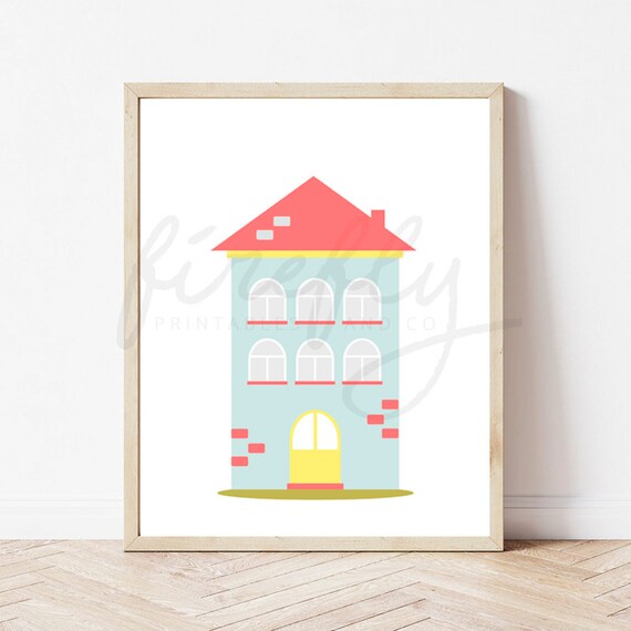 Apartment Light Blue And Red - Nursery Wall Art Decor Kids Bedroom Printable Digital Art INSTANT DOWNLOAD