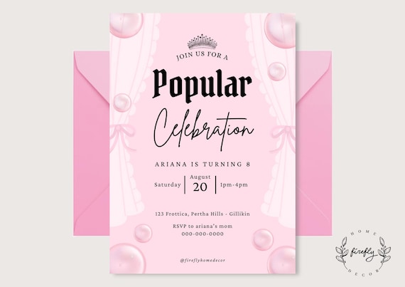 Wizard Pink Witch Birthday Invitation Girl Pink Witch Party Birthday Invitation - Printable Digital Art CUSTOM DOWNLOAD