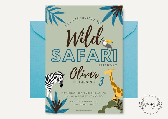 Safari Birthday Invitation Boys Party Birthday Invitation - Printable Digital Art CUSTOM DOWNLOAD